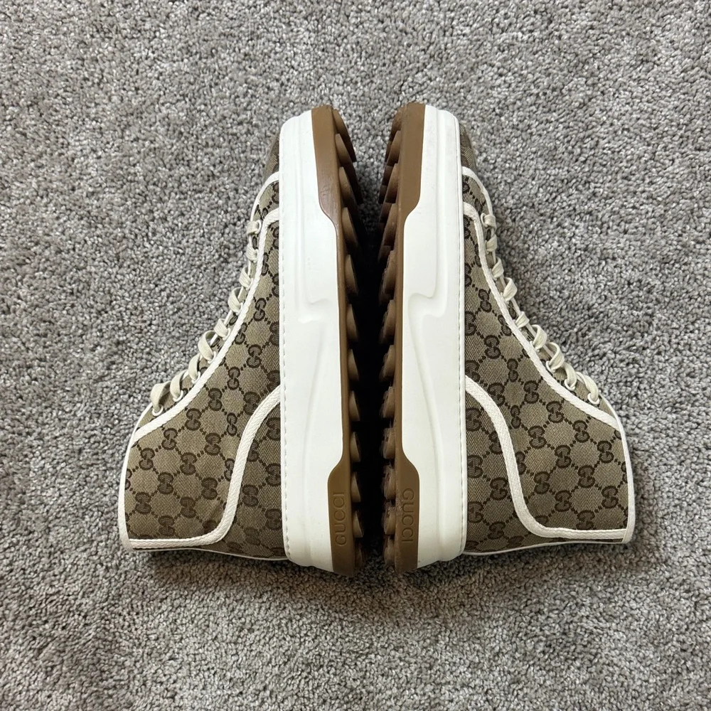 Gucci Mens Brown Monogram High-Top Sneakers